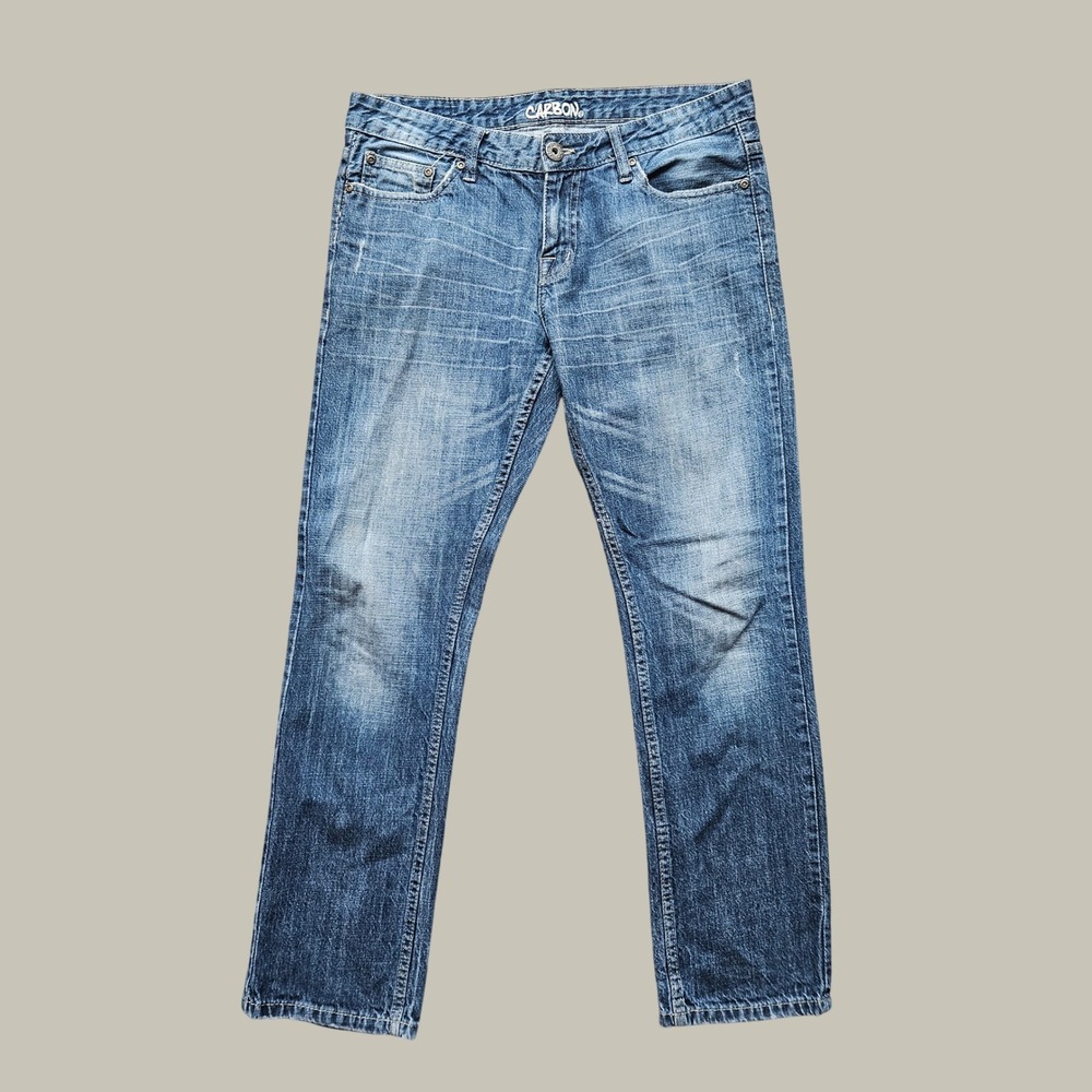 Carbon Mens Blue Straight Leg Jeans Size 30/30 Medium Wash Embroidered Pockets